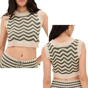 Agua Bendita - NWT, Women's 'Emory' Knit Crop Top, Chevron - Green/Cream, Large